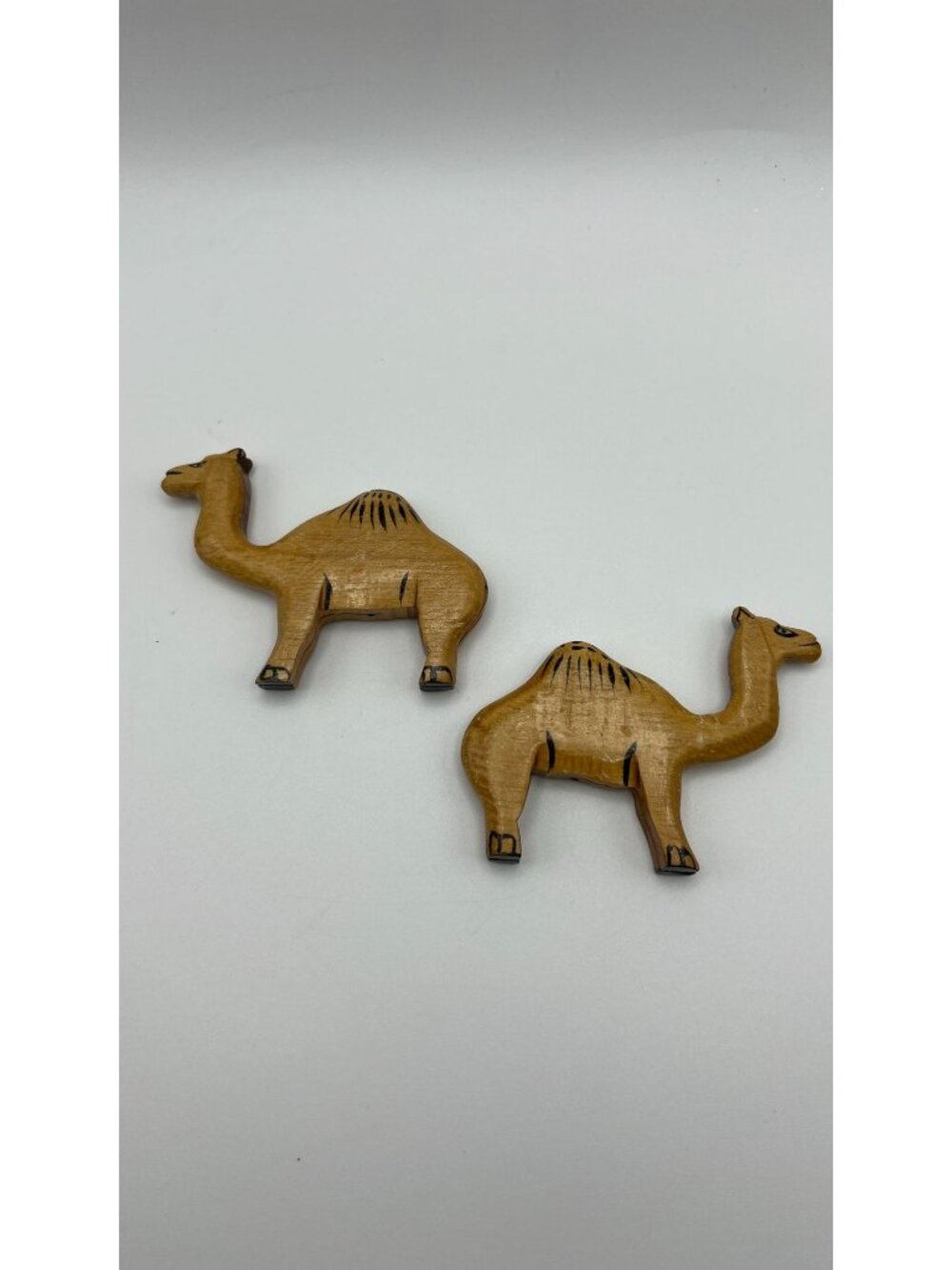 Wooden Hand-Carved Camel Beads Set Of 2 Decorative Miniatures With Painted A